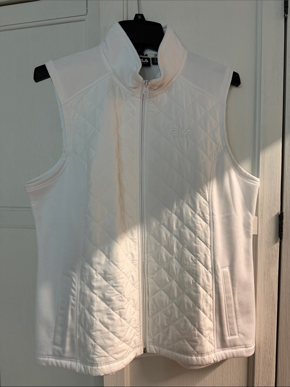 Fila White Quilted Zip-Front Sleeveless Vest